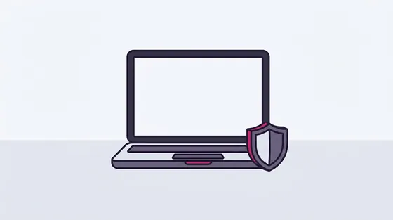 Laptop met leeg scherm en een schildje ernaast