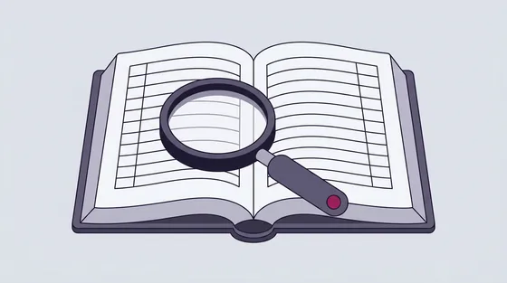 Open register met lege regels en een loep erboven